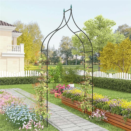 Costway 4.1ft. x 1.3ft. x 9.5ft. Garden Arbor with Multiple Side Crossbars Powder-Coated Metal Tubes